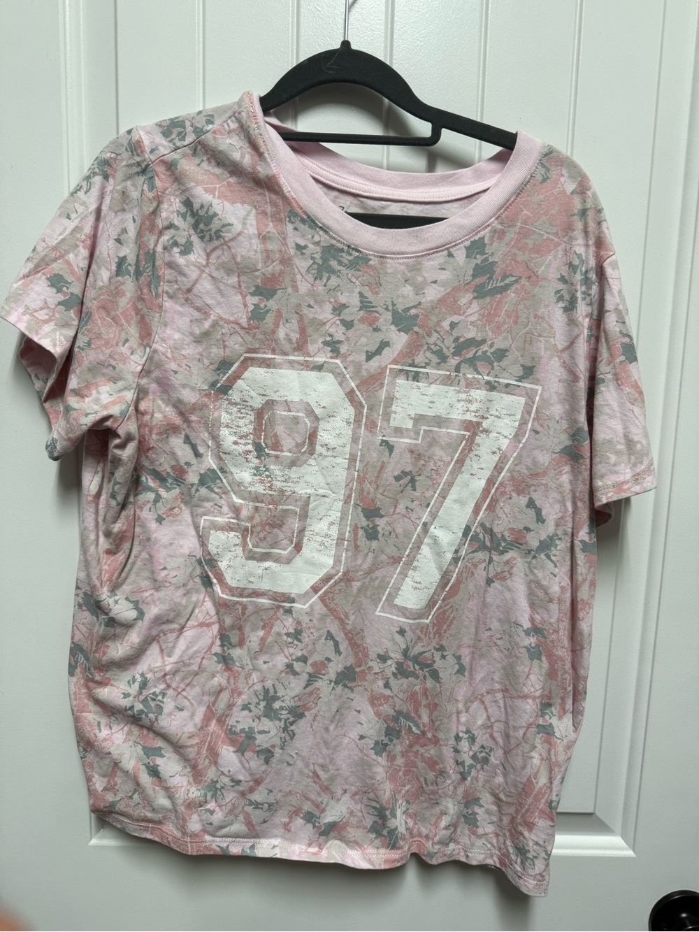 Pink Camo Graphic Tee with '97' Print
